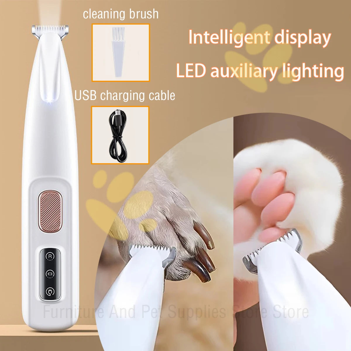 New Dog Paw Trimmer with LED Light Fully Waterproof Pet Hair Trimmer