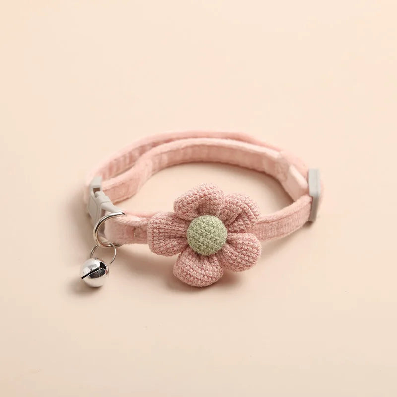 Cat Collar with Cute Flower  Adjustable Buckle Cat Collar Bell Collar