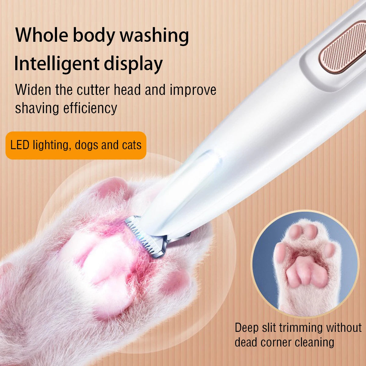 New Dog Paw Trimmer with LED Light Fully Waterproof Pet Hair Trimmer