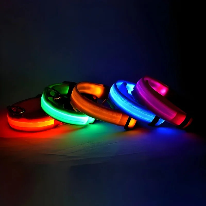 Dog Collar Nylon LED Night Safety Flashing Glow In The Dark Pet Dog