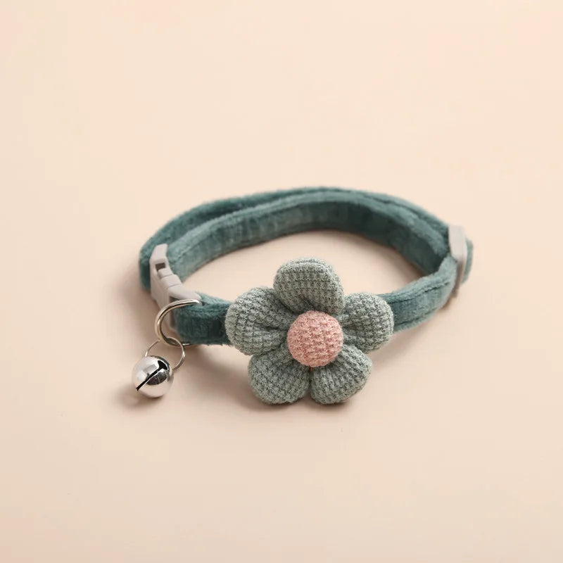 Cat Collar with Cute Flower  Adjustable Buckle Cat Collar Bell Collar