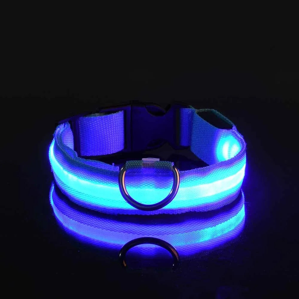 Dog Collar Nylon LED Night Safety Flashing Glow In The Dark Pet Dog