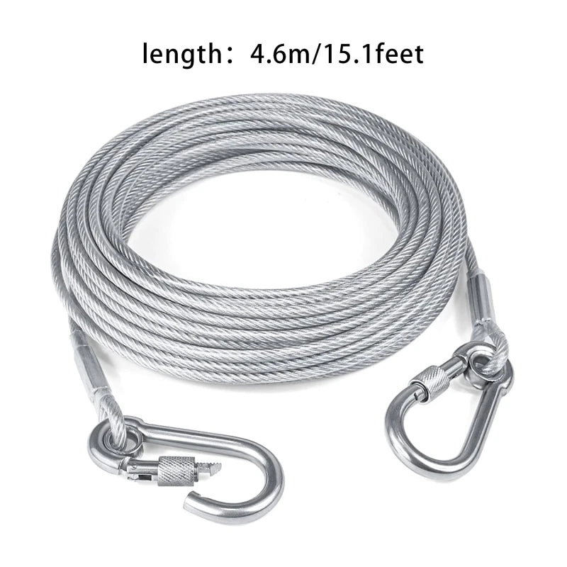 Double-headed Dog Tie Out Cable Leash ,raction rope with metal buckle steel wire anti-rust training collar,Outdoor Dogs Strap