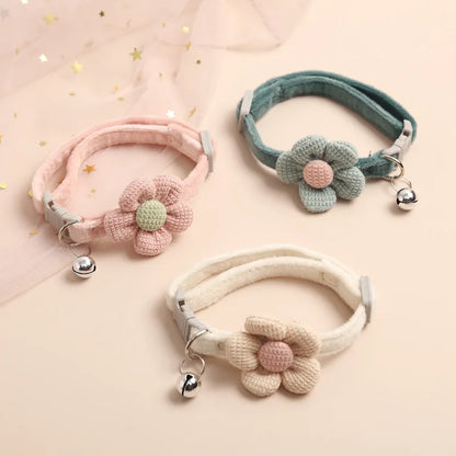 Cat Collar with Cute Flower  Adjustable Buckle Cat Collar Bell Collar